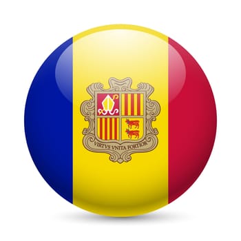 Flag of Andorra as round glossy icon. Button with Andorran flag