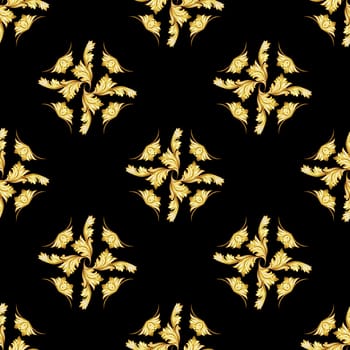 Pattern in the form of abstraction leafs on a black background