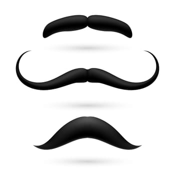 A set of three black wax mustache on white.