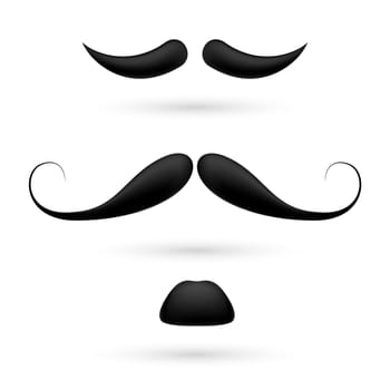 A set of three black moustache on white.