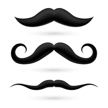 A set of three black wax moustache on white.