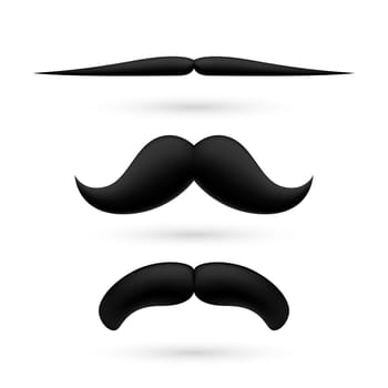 A set of three black wax moustache on white background.