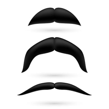 A set of three black moustache on white background.