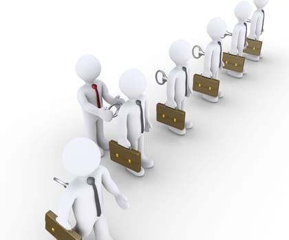 Businessmen in a row are being winded up by boss