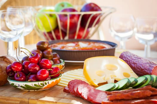 Summer snack or breakfast served in the garden