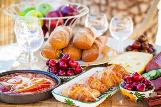 Summer snack or breakfast served in the garden