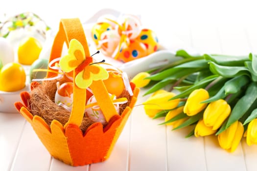 Easter still life with colorful eggs