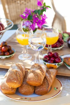 Summer snack or breakfast served in the garden