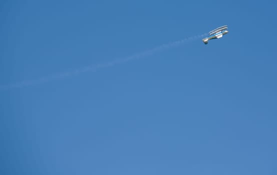 Radio controlled Hydroplane flying over the Guadiana river, Badajoz, Spain