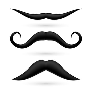 A set of three fake moustache on white background.