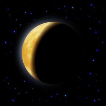 Partial eclipse of the moon in shadows space right side