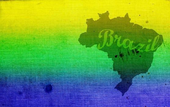 Vintage photo of Brazil map and the colors of the flag