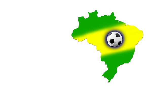 Soccer ball, Brazil map and the colors of the Brazil flag on white background