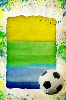 Vintage photo of soccer ball and the colors of the Brazil flag