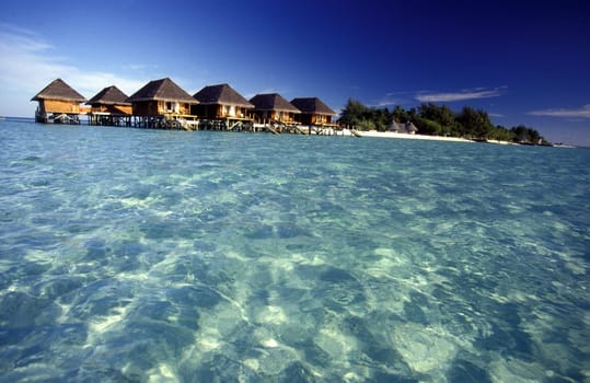 .Die Bungalows der Resort und Insel Vakarufalhi im Ari Atoll auf den Inseln der Malediven im Indischen Ozean.