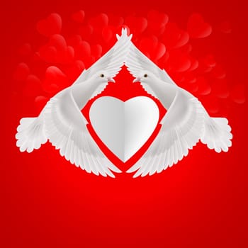 White heart between two flying white doves