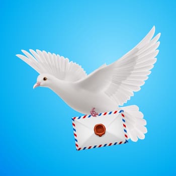 Carrier fly with letter in beak on blue background