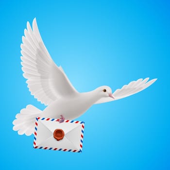 Pigeon fly with mail in blue sky