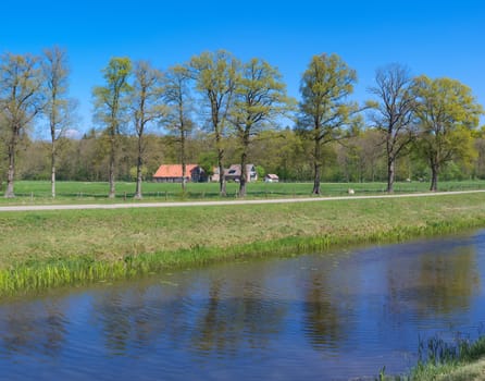 canal with farmhouse in the netherlands