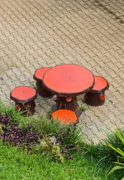 Outdoor garden table from top view