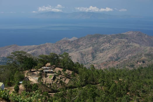 The landscape above Dili of the capital of East Timor on the two separate island of Timor in Asia.