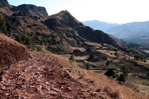 The mountain landscape at the mountain village of Maubisse south of Dili in East Timor on the two separate island of Timor in Asia.