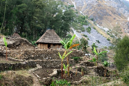 A traditional house near the mountain village of Maubisse south of Dili in East Timor on the two separate island of Timor in Asia.