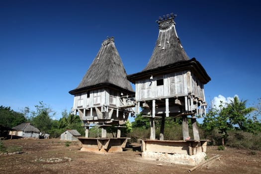 A traditional house in Lospalos in the east of Timor on the two separate island of Timor in Asia.