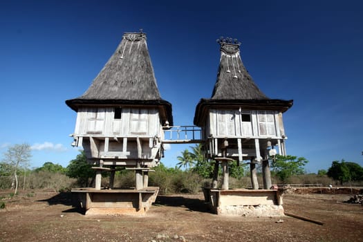 A traditional house in Lospalos in the east of Timor on the two separate island of Timor in Asia.