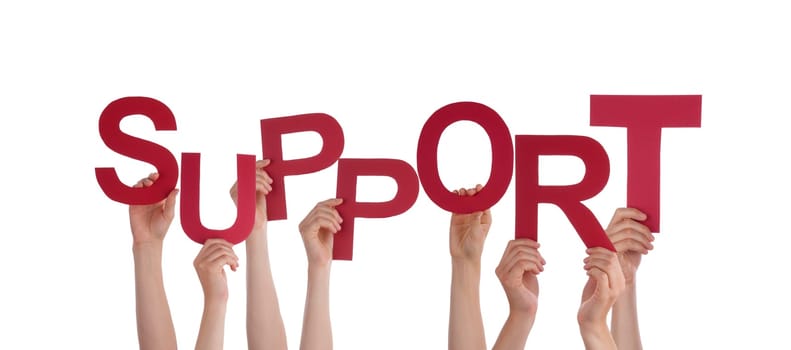 Many Hands Holding the Red Word Support, Isolated