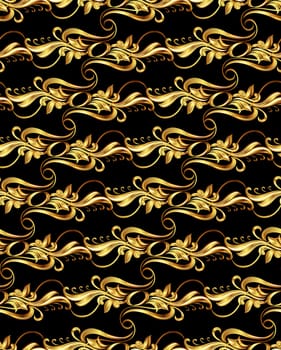 Seamless wallpaper with golden pattern. five horizontal lines in the form of vines