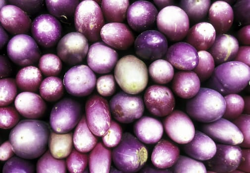 Aubergines at a market in Hikkaduwa in the south of the island of Sri Lanka in the Indian Ocean.