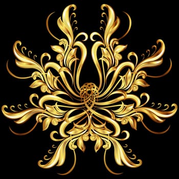Gold pattern collected from the leaves and vines on a black background