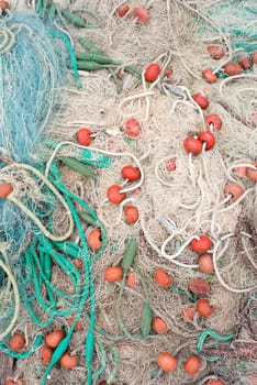 Fishing net on pier close up shoot