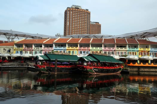 Asia,South East,Singapore,Island,State,City,City,Skyline,Center,Boat Quay,Financial District,Clark Quay,Boat,River,River,Singapore River