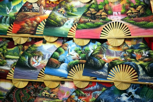 Asian faechers in a shop in Chinatown and Old Town of Singapore in the island state of Singapore in Asia.