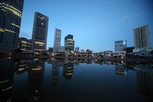 Asia,South East,Singapore,Island,State,City,City,Skyline,Center,Boat Quay,Financial District,Night,Singapore River,Promenade