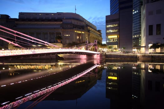 Asia,South East,Singapore,Island,State,City,City,Skyline,Center,Boat Quay,Financial District,Night,Singapore River,Cavenagh Bridge,Bruecke,Colonial