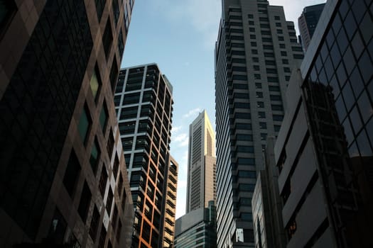 The skyline in the banking district at Boat Quay in Singapore in the island state of Singapore in Asia.