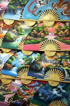 Asian faechers in a shop in Chinatown and Old Town of Singapore in the island state of Singapore in Asia.