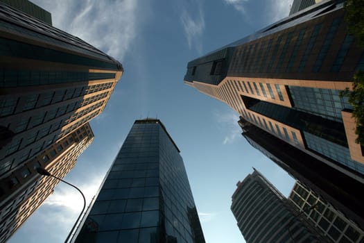 The skyline in the banking district at Boat Quay in Singapore in the island state of Singapore in Asia.