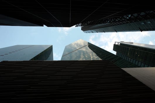 The skyline in the banking district at Boat Quay in Singapore in the island state of Singapore in Asia.