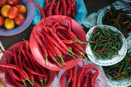 A selection of gemuese,fruits and whirkers at the market in the center of the capital Bandar Seri Begawan in the kingdom of Brunei Darussalam on Borneo in South East Asia.