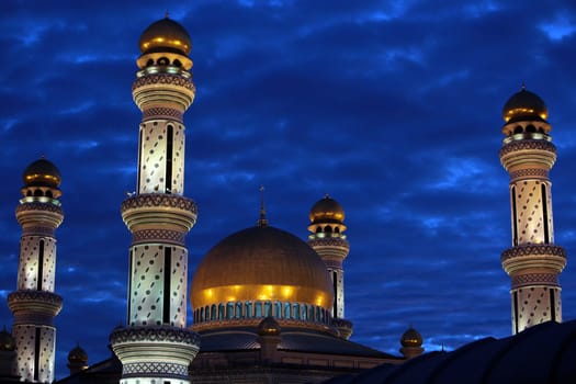 The Jame Asr Hassanal Bolkiah Mosque in the center of the capital Bandar Seri Begawan in the kingdom of Brunei Darussalam on Borneo in South East Asia.