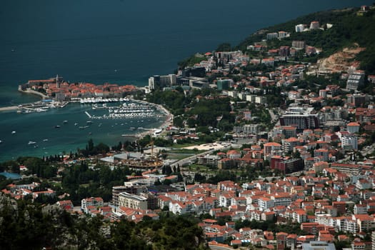 The city of Budva on the Mediterranean coast in Montenegro in the Balkans in Eastern Europe.