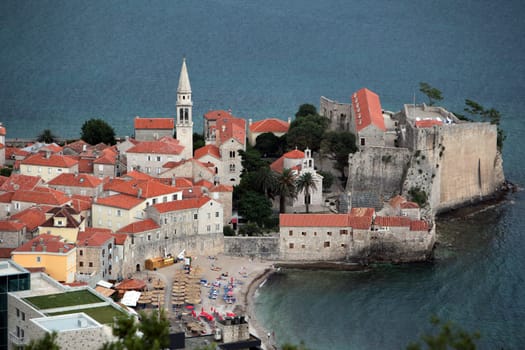 The city of Budva on the Mediterranean Sea in Montenegro in the Balkans in Europe.