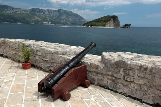 The fort in the city of Budva on the Mediterranean Sea in Montenegro in the Balkans in Europe.