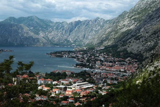 The city of Kotor in Kotor Bay on the Mediterranean Coast in Montenegro in the Balkans in Eastern Europe.