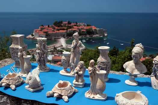 The center of the old town and hotelisland and island of Sveti Stefan on the Mediterranean Sea in Montenegro in Europe.