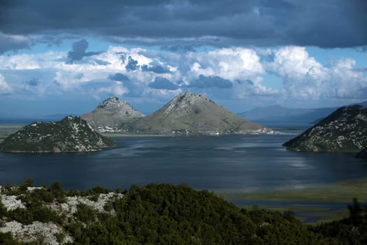 The village of Vripazar on Lake Skadar in Montenegro in the Balkans in Europe.